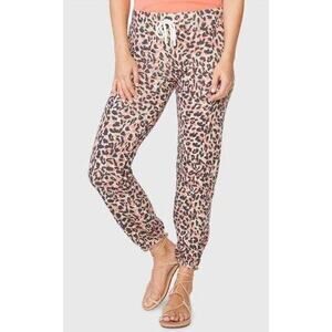 Monrow Orange Leopard Print New Joggers Women’s Small Soft Cozy Drawstring